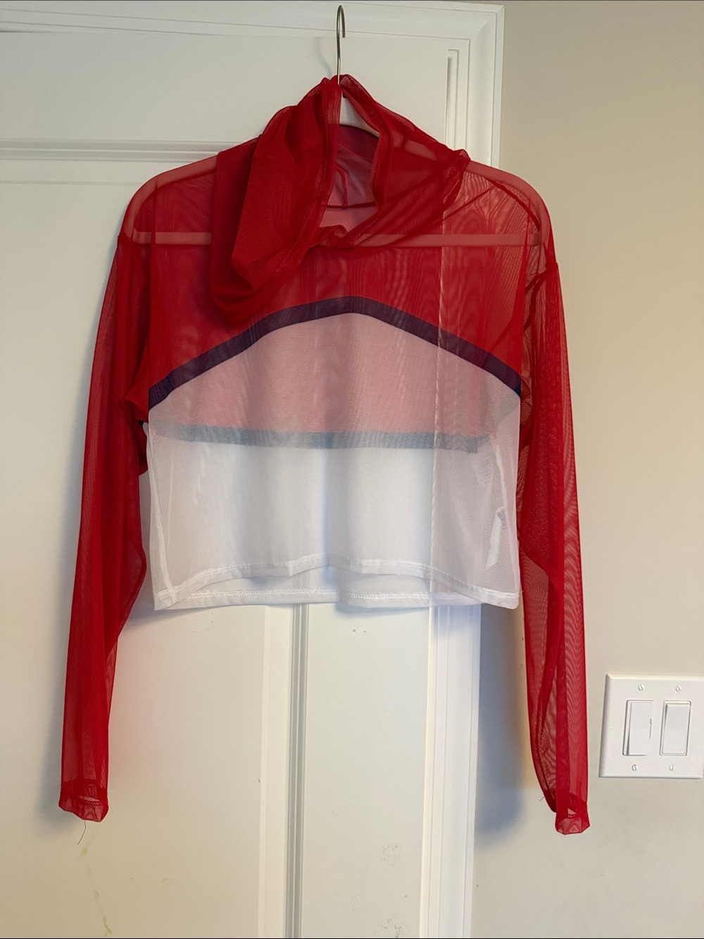 Red white and blue Mesh Long Sleeve Crop Top